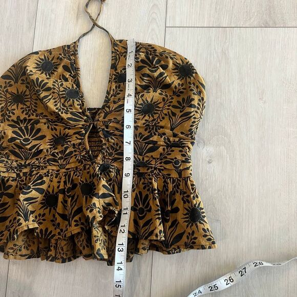 FREE PEOPLE Dandelion Halter Top ~ Elderwood Brown Motif Floral Size s - Picture 3 of 8